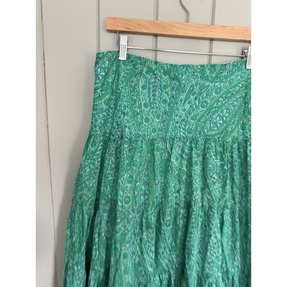 Lauren Ralph Lauren Maxi Skirt L Large Green Floral Paisley Tiered Layered Voile - Picture 3 of 4